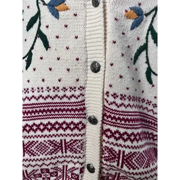 Charter Club Womens VTG Hand Embroidered Floral Fair Isle Sweater Vest Sz M - Picture 2 of 9